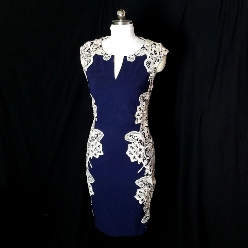 London Dress Company Navy Blue and Lace Wiggle Dress